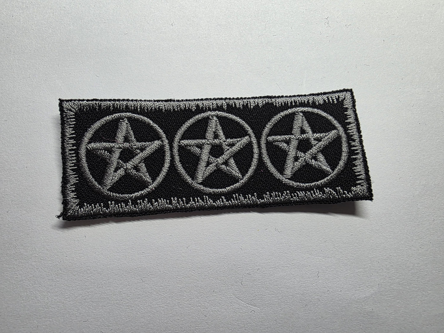 3 Pentagrams Embroidered Patch in Grey