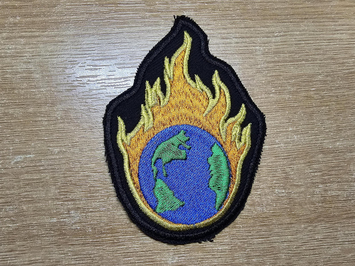 Large Earth Fireball Climate Action Environmental Iron on or Sew on Embroidered Patch