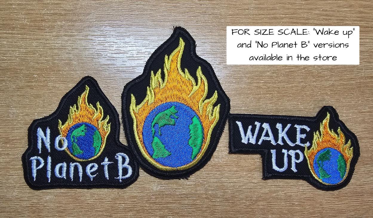 Large Earth Fireball Climate Action Environmental Iron on or Sew on Embroidered Patch