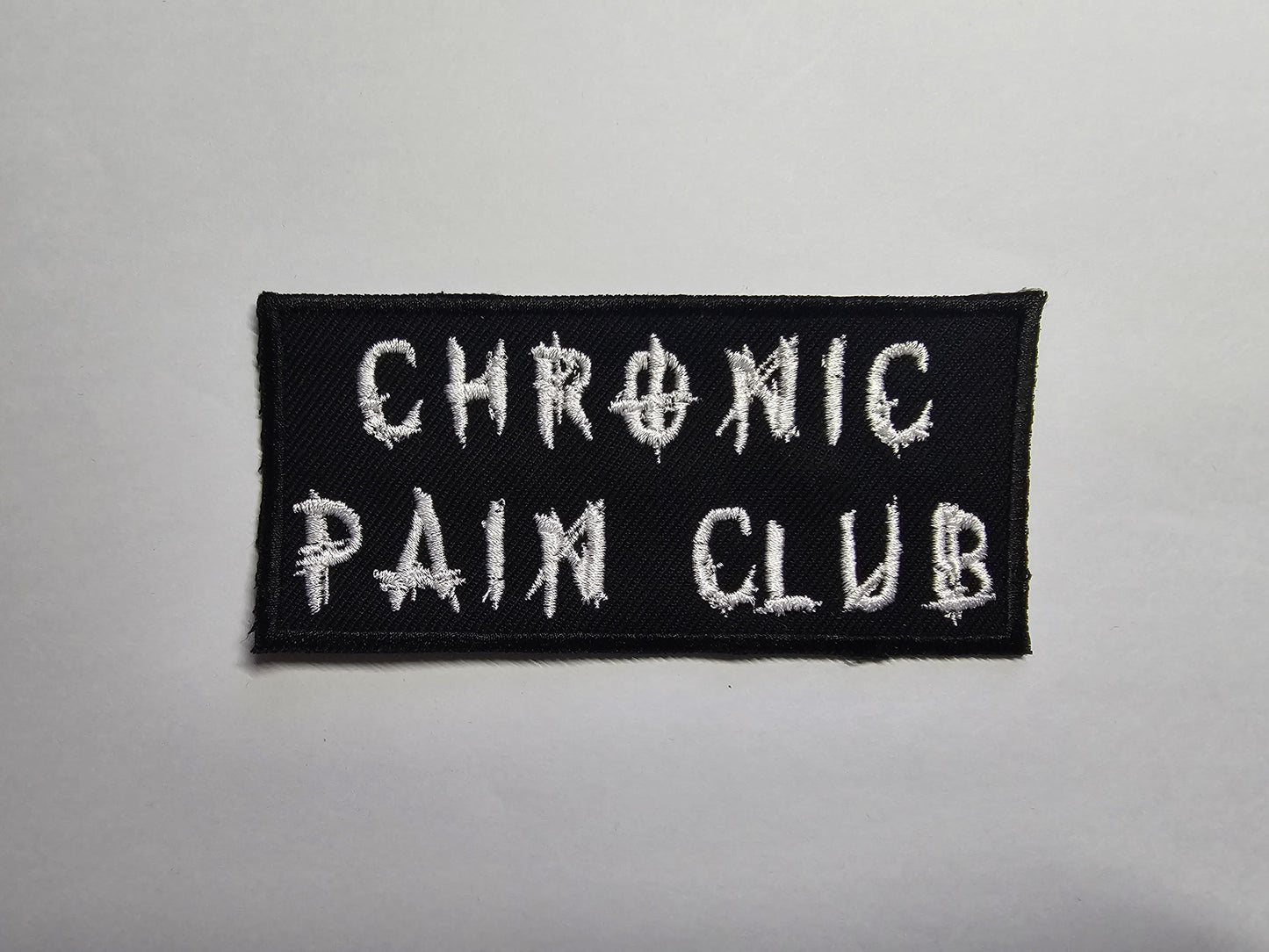 Chronic Pain Club Death Metal Iron On Embroidered Patch Punk Goth Style EDS or Fibromyalgia Black Metal Badge