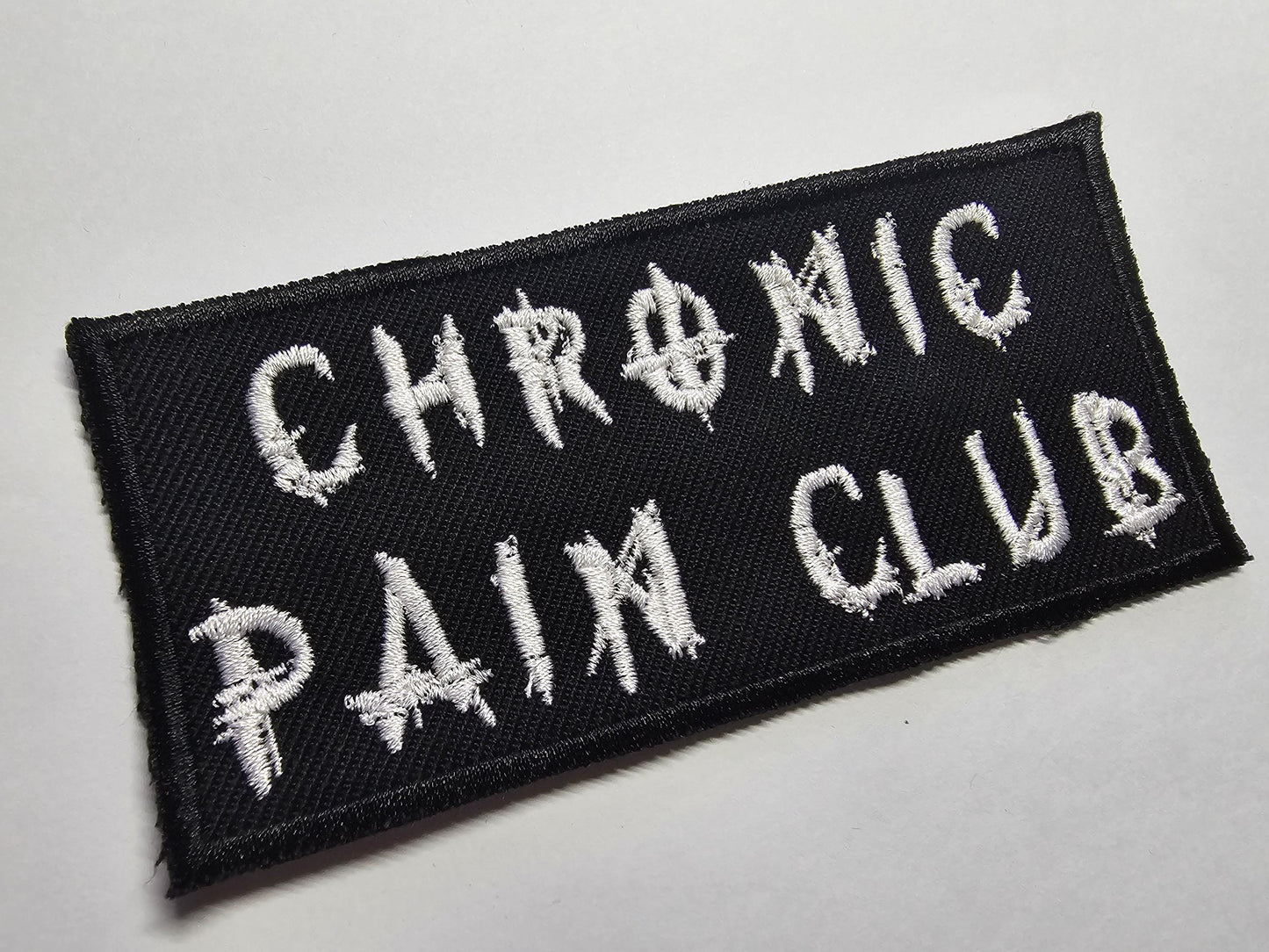 Chronic Pain Club Death Metal Iron On Embroidered Patch Punk Goth Style EDS or Fibromyalgia Black Metal Badge