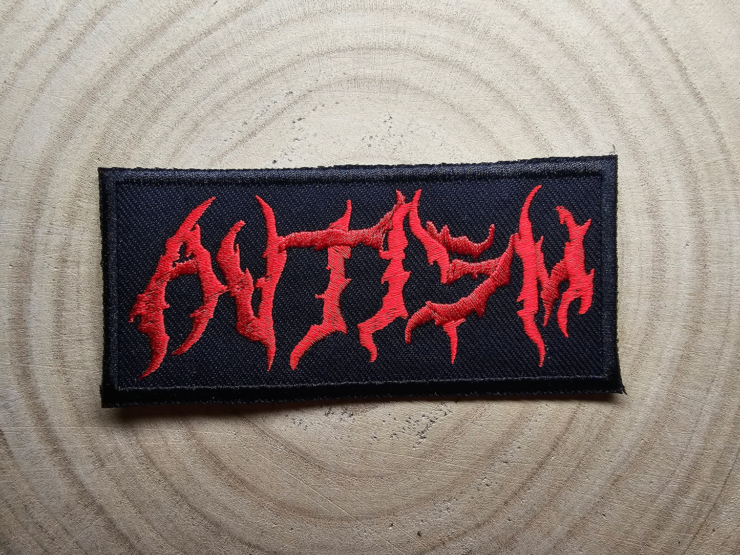 Autism Death Metal Band Logo Style Red Embroidered Patch Neurodivergent Metal