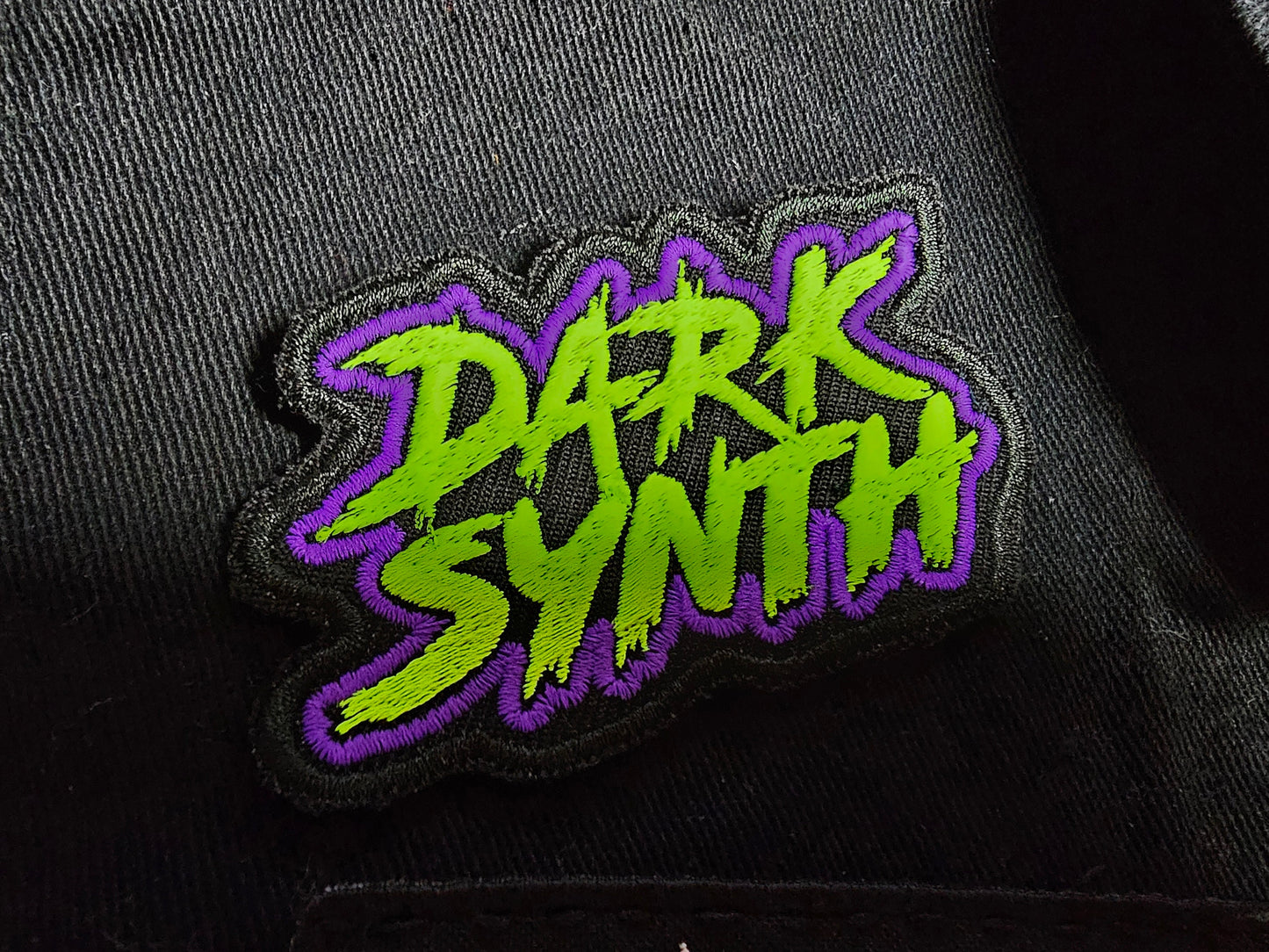 Dark Synth Synthwave Embroidered Patches Vibrant Color - Green and Purple