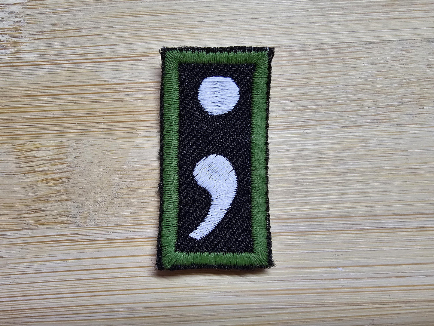 Semi Colon Patch Small Matt Olive Army Green Gap filler for mental health awareness and solidarity