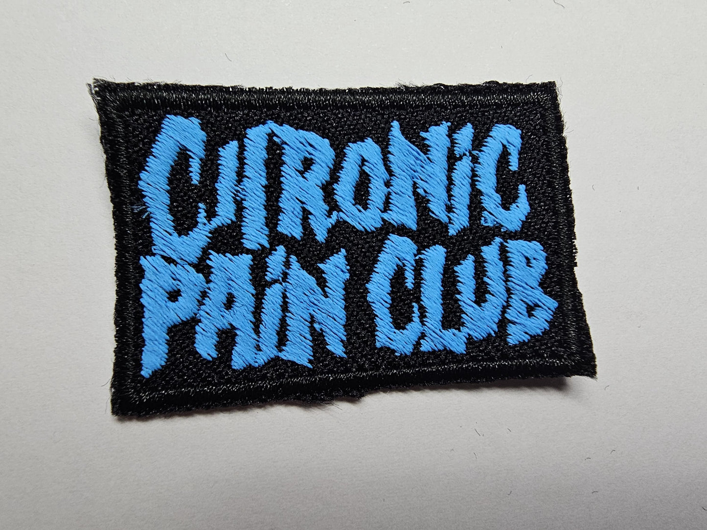 Chronic Pain Club Death Metal Retro Iron On Embroidered Patch or Fibromyalgia Black Metal