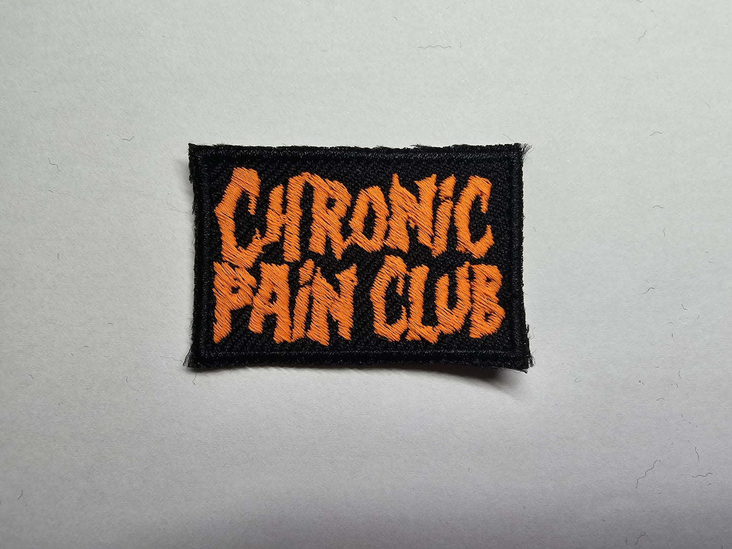 Chronic Pain Club Death Metal Retro Iron On Embroidered Patch or Fibromyalgia Black Metal