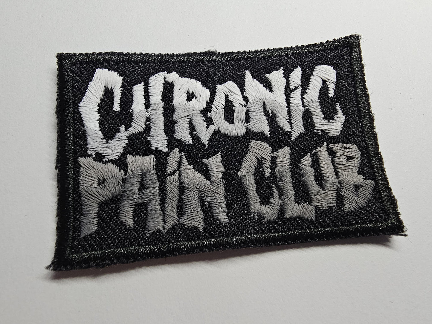 Chronic Pain Club Death Metal Retro Iron On Embroidered Patch or Fibromyalgia Black Metal