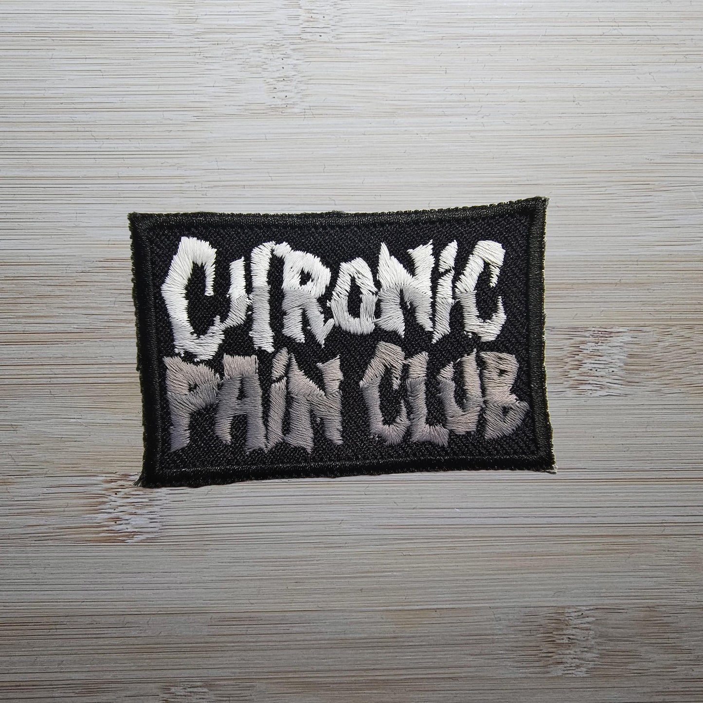 Chronic Pain Club Death Metal Retro Iron On Embroidered Patch or Fibromyalgia Black Metal