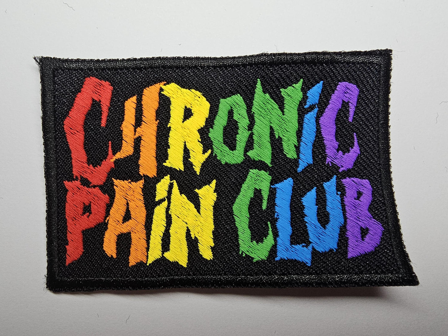 Chronic Pain Club Death Metal Band Logo Style Rainbow Matt Embroidered Patch Spoonie Metal