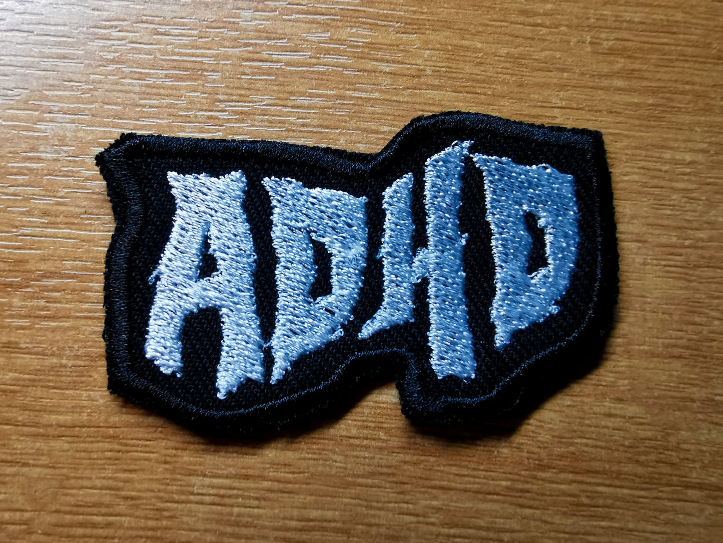 ADHD Death Metal Style Embroidered Patch Neurodivergent Black Metal Patches