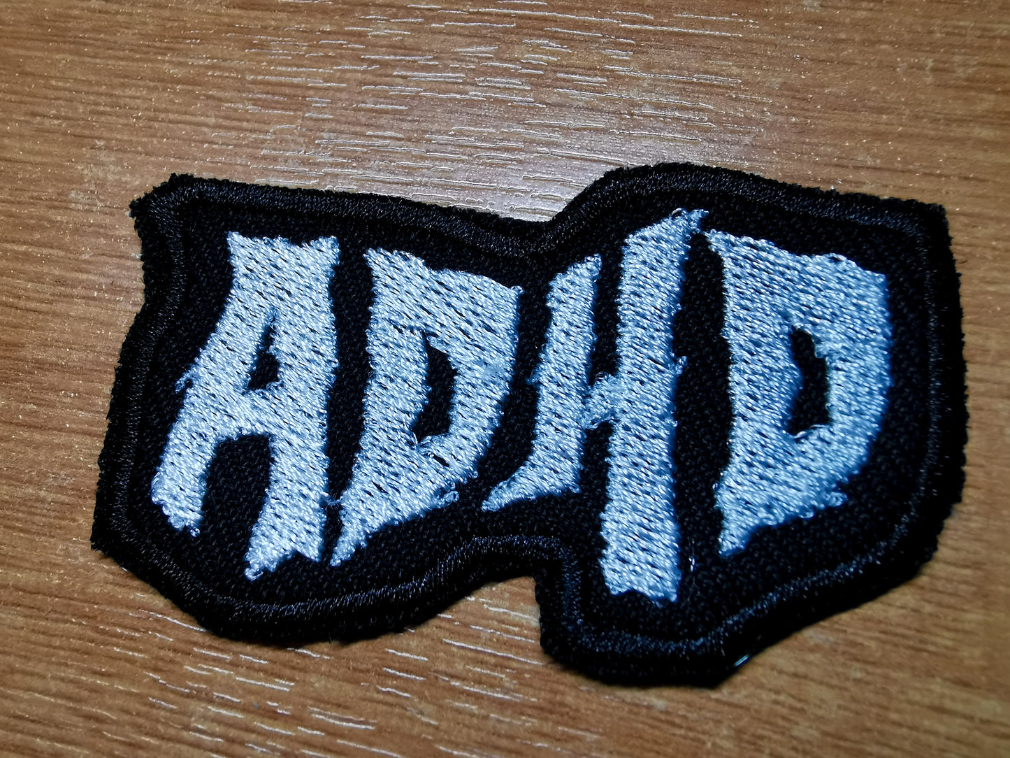 ADHD Death Metal Style Embroidered Patch Neurodivergent Black Metal Patches