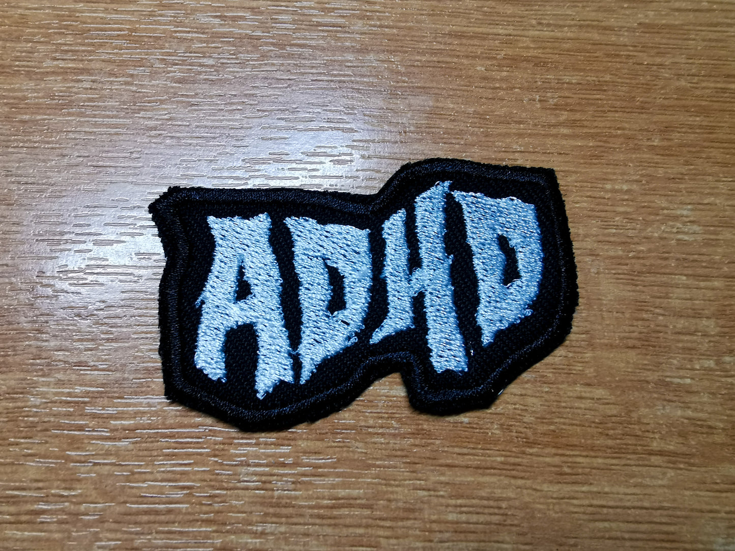 ADHD Death Metal Style Embroidered Patch Neurodivergent Black Metal Patches