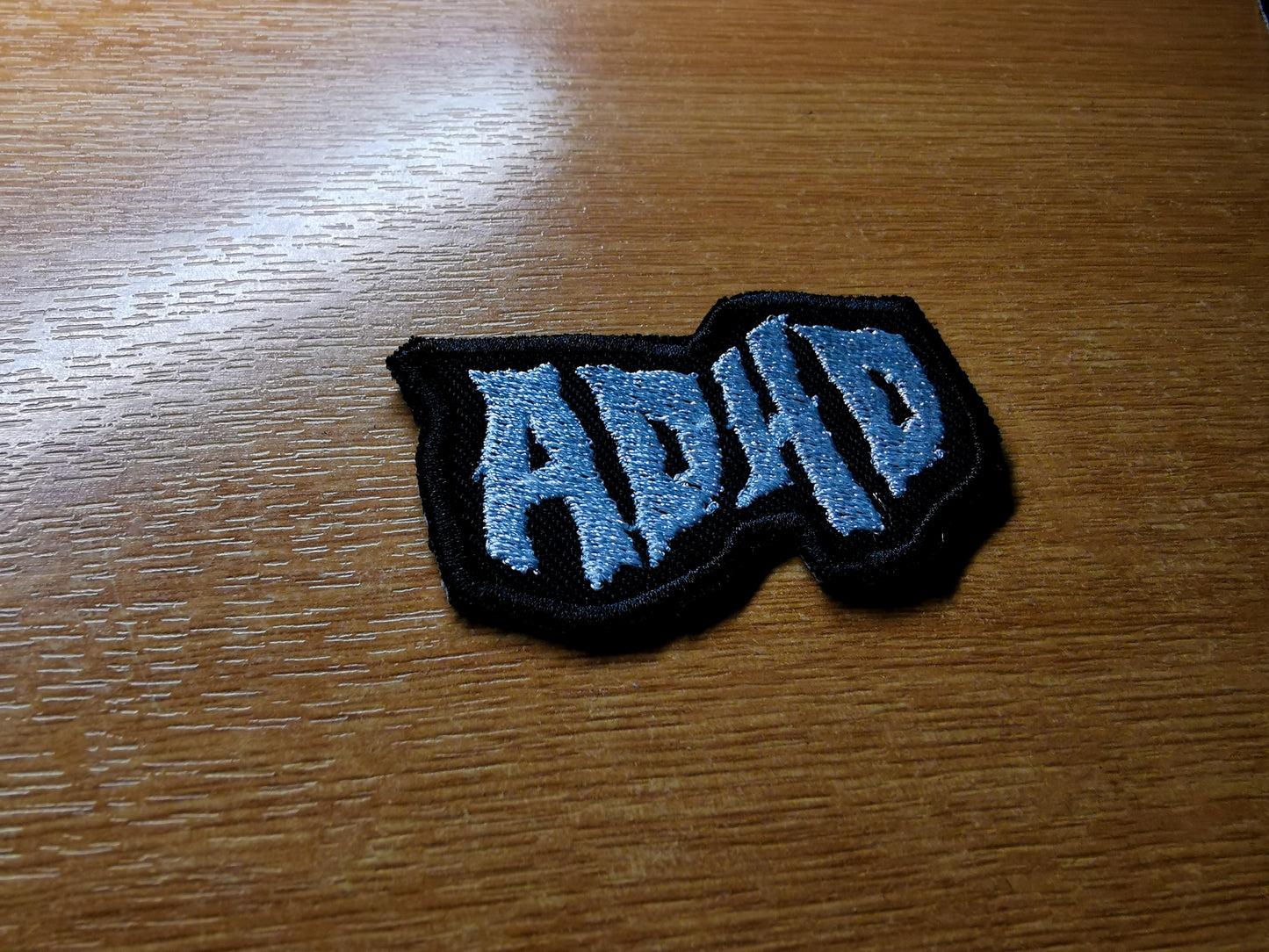 ADHD Death Metal Style Embroidered Patch Neurodivergent Black Metal Patches