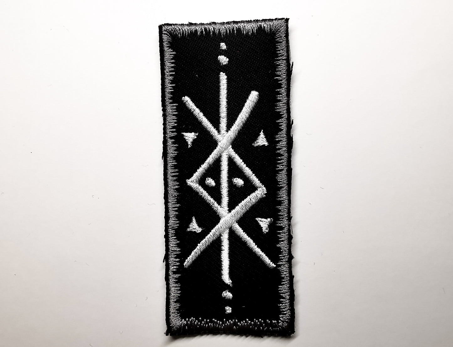 Protection Bindrune Embroidered Patch Pewter Snowy Border