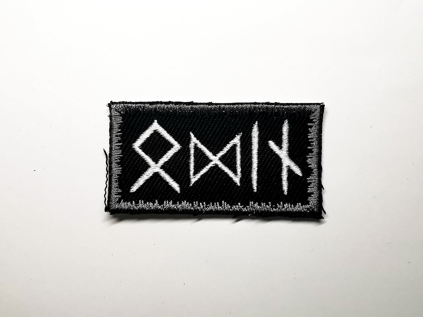 Odin in Runes Embroidered Patch Viking Runes with A Pewter Snow Border