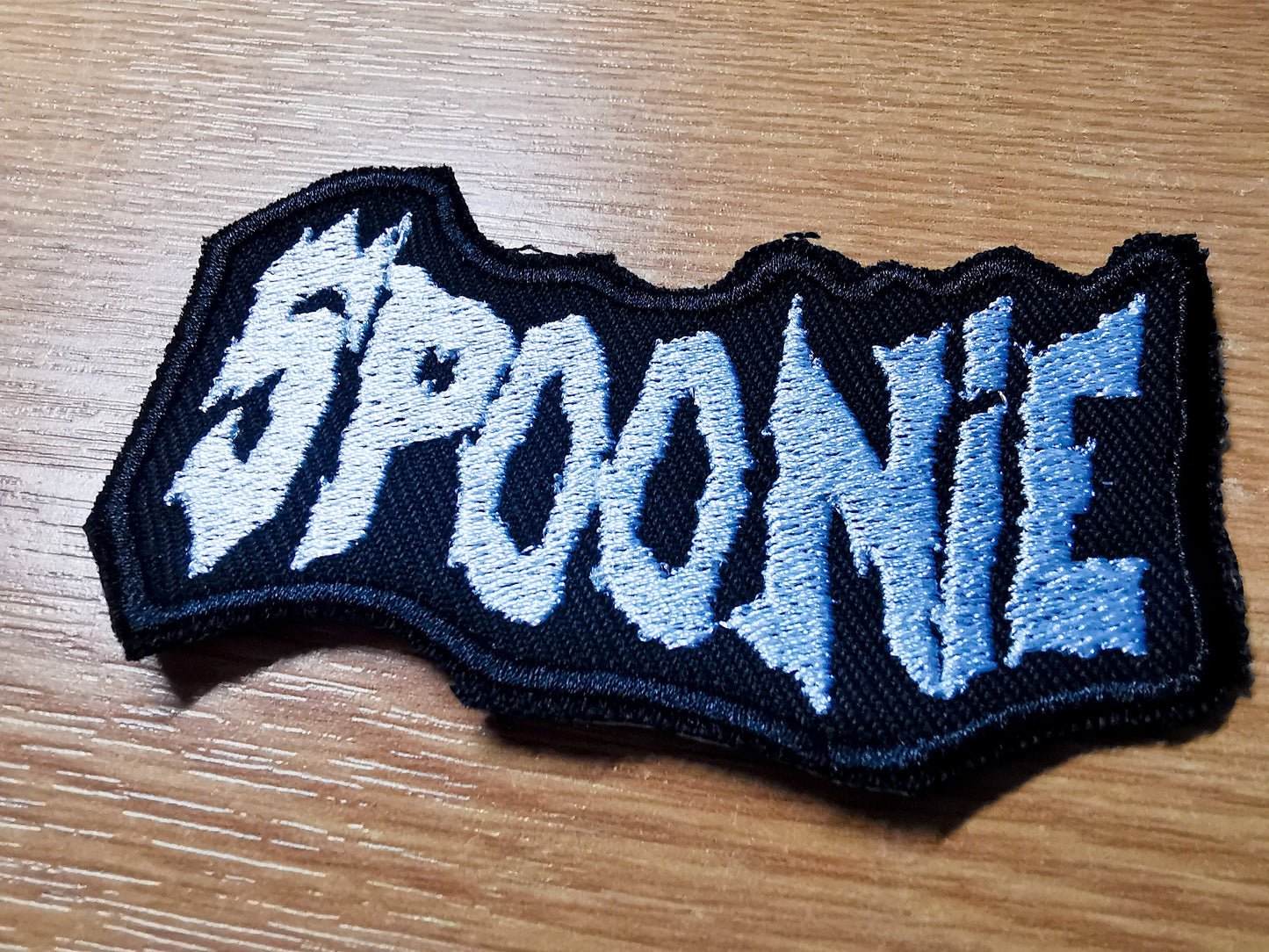 Spoonie Death Metal Iron On Embroidered Patch Spoon Theory Invisible Disability EDS or Fibromyalgia Autism Black Metal