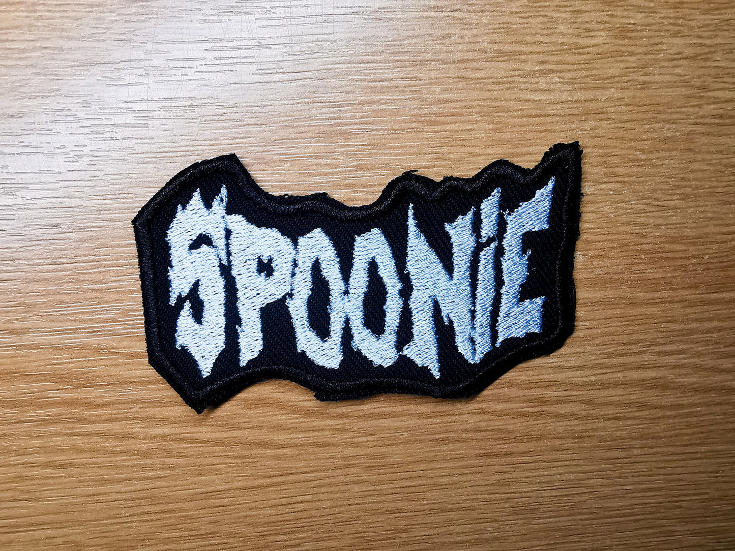 Spoonie Death Metal Iron On Embroidered Patch Spoon Theory Invisible Disability EDS or Fibromyalgia Autism Black Metal