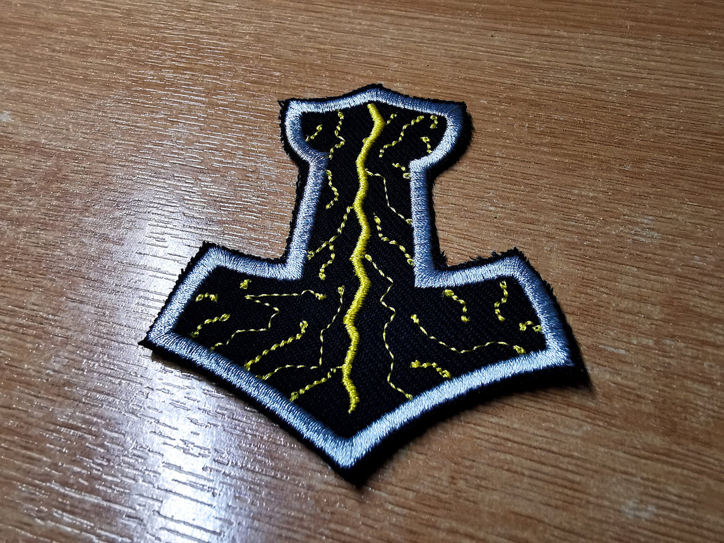 Thunder Mjolnir Iron On Embroidered Patch Viking Norse Mythology Thor Hammer Static and Lightning Patches