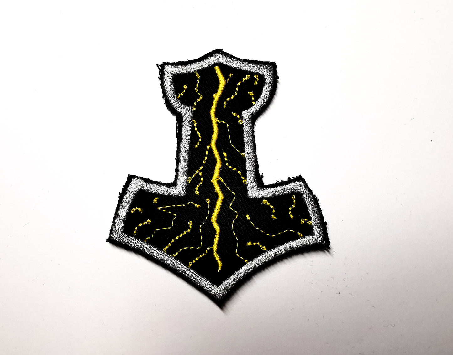 Thunder Mjolnir Iron On Embroidered Patch Viking Norse Mythology Thor Hammer Static and Lightning Patches