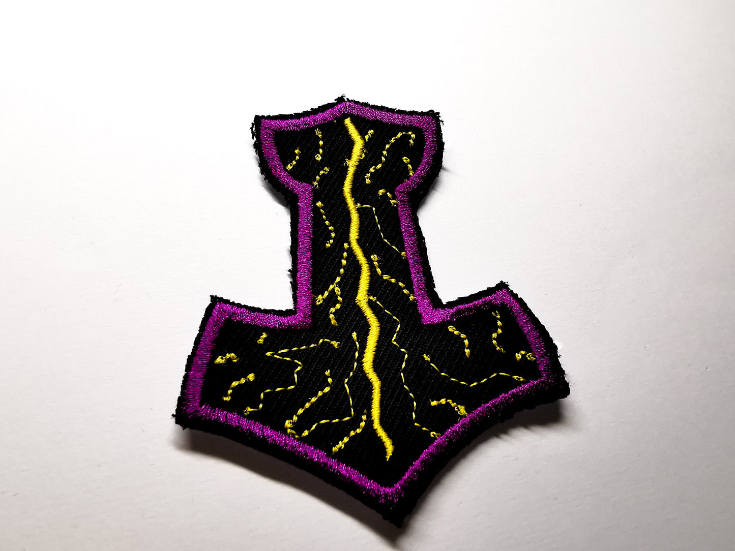 Thunder Mjolnir Purple Iron On Embroidered Patch Viking Norse Mythology Thor Hammer Static and Lightning Patches