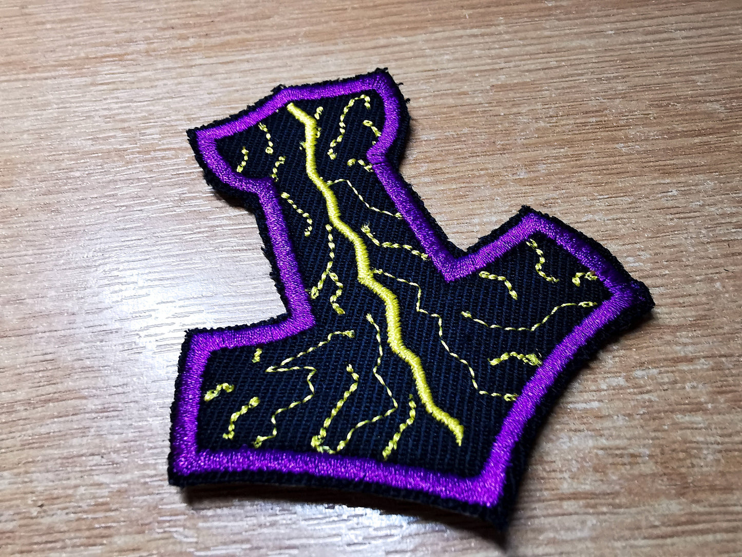 Thunder Mjolnir Purple Iron On Embroidered Patch Viking Norse Mythology Thor Hammer Static and Lightning Patches