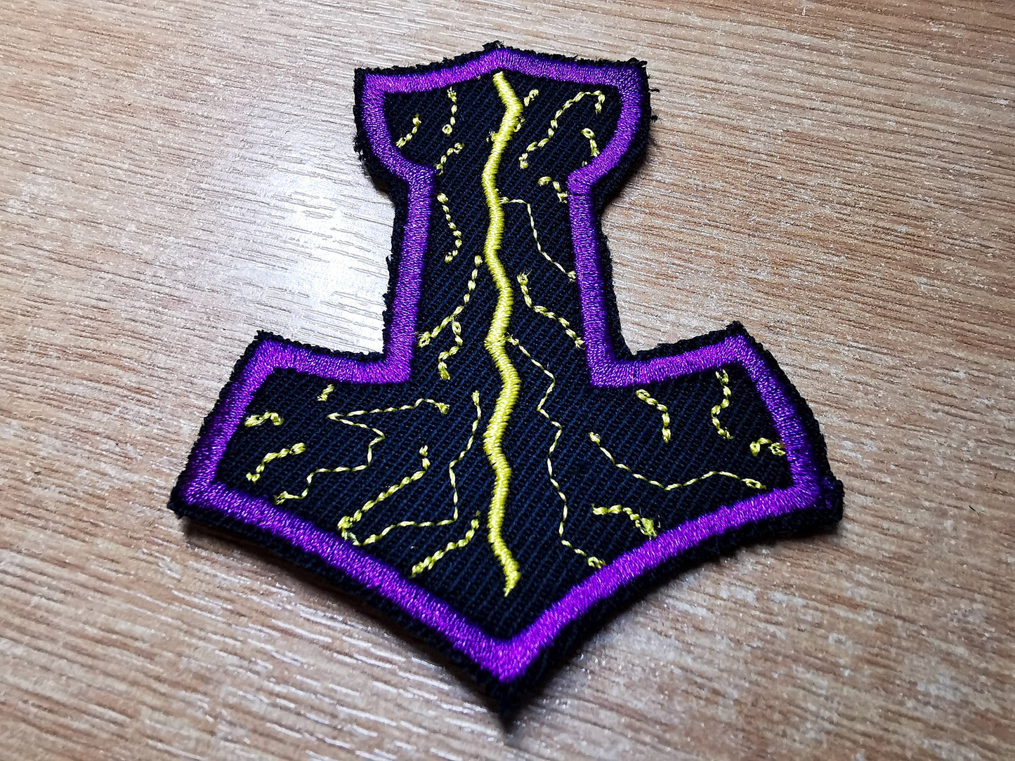 Thunder Mjolnir Purple Iron On Embroidered Patch Viking Norse Mythology Thor Hammer Static and Lightning Patches