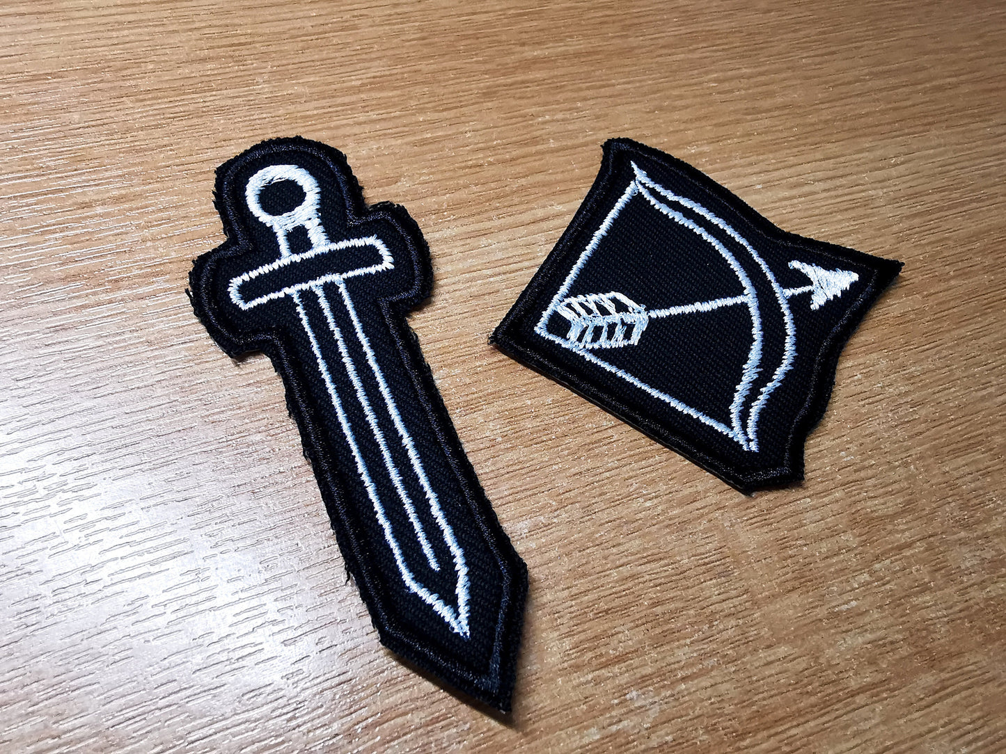 Sword and Bow Arrow Embroidered Iron On Patch Destiny Fantasy RPG Vikings Medieval Dungeon Gaming