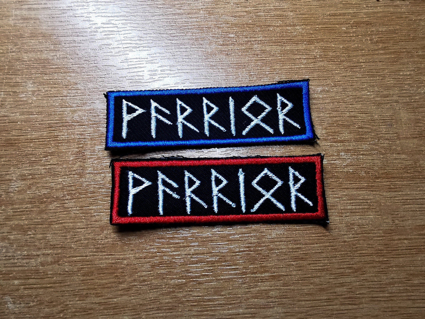 Warrior Runes Iron on Embroidered Blue or Red Border Patch Viking Warrior Norse Inspired Patches
