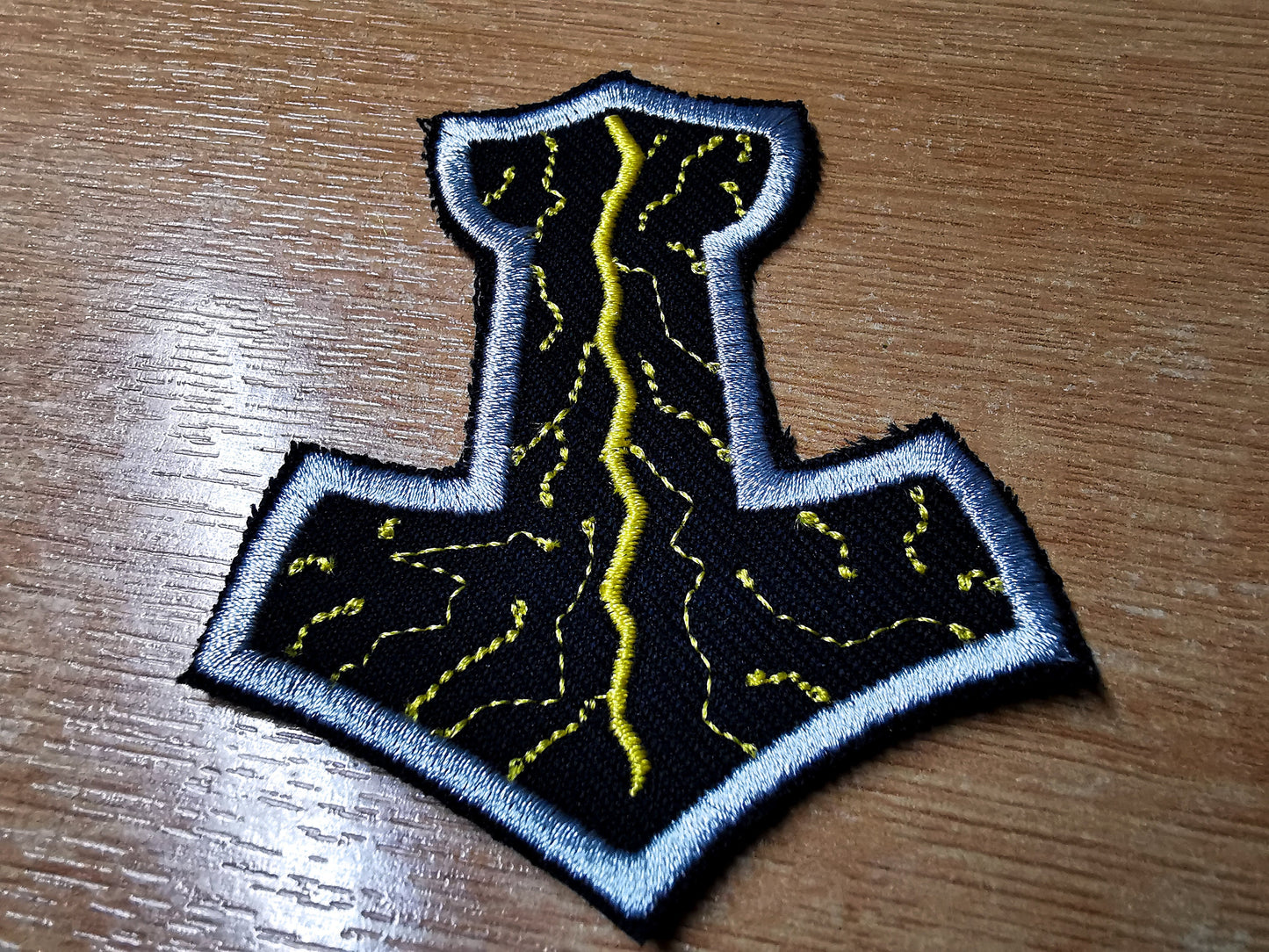 Thunder Mjolnir Iron On Embroidered Patch Viking Norse Mythology Thor Hammer Static and Lightning Patches