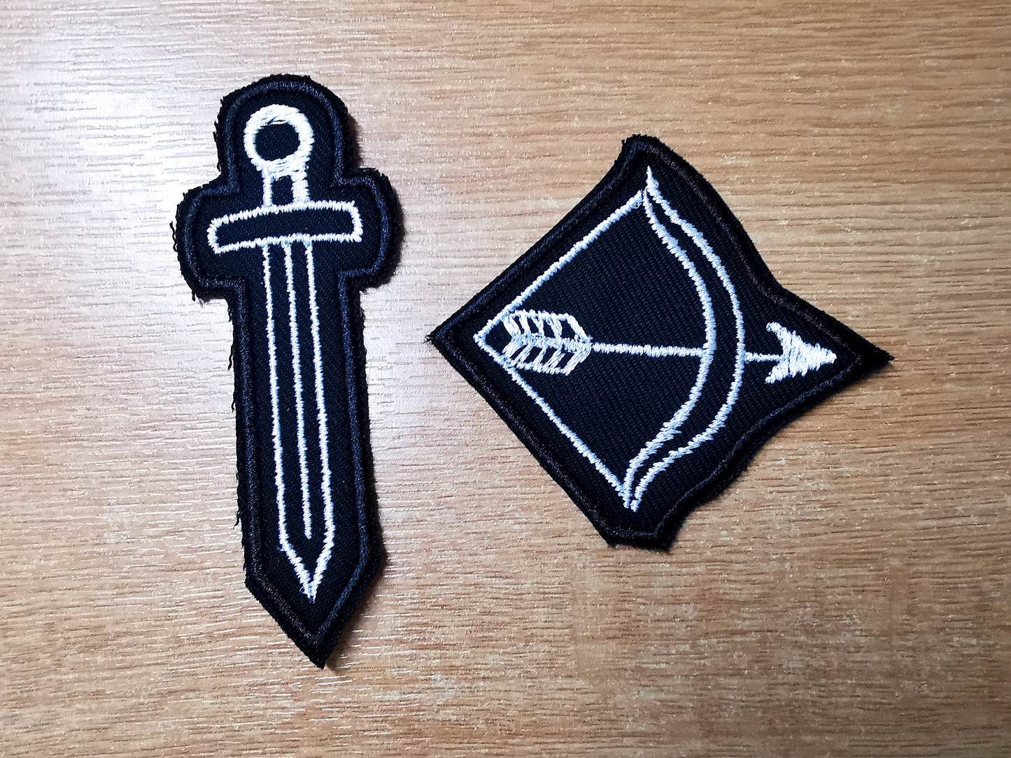 Sword and Bow Arrow Embroidered Iron On Patch Destiny Fantasy RPG Vikings Medieval Dungeon Gaming