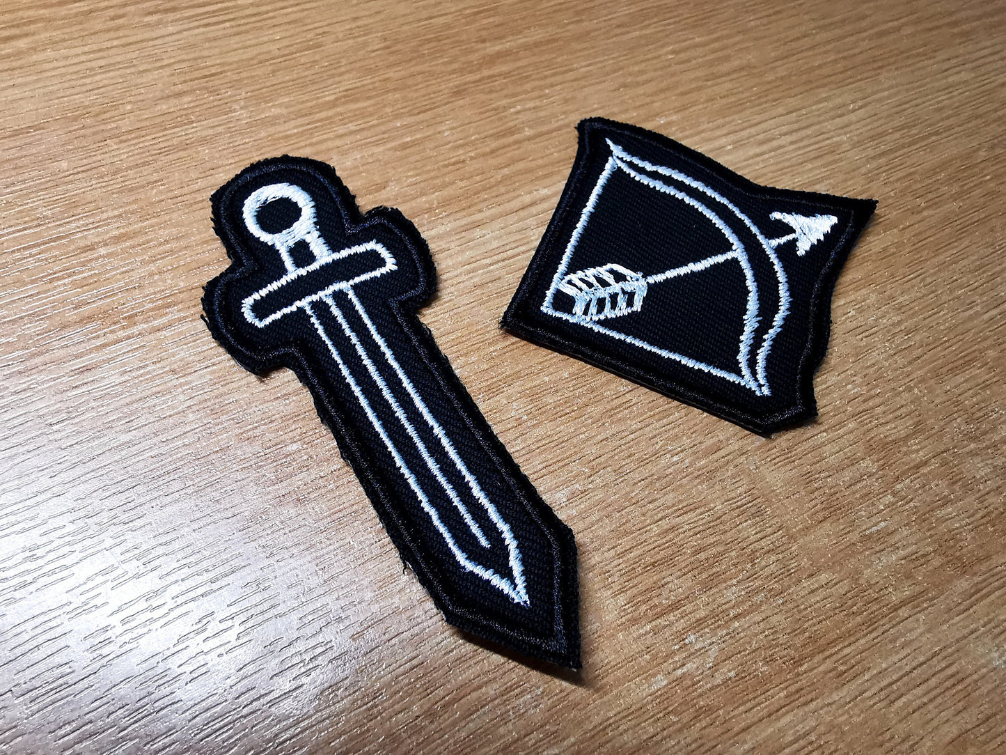 Sword and Bow Arrow Embroidered Iron On Patch Destiny Fantasy RPG Vikings Medieval Dungeon Gaming