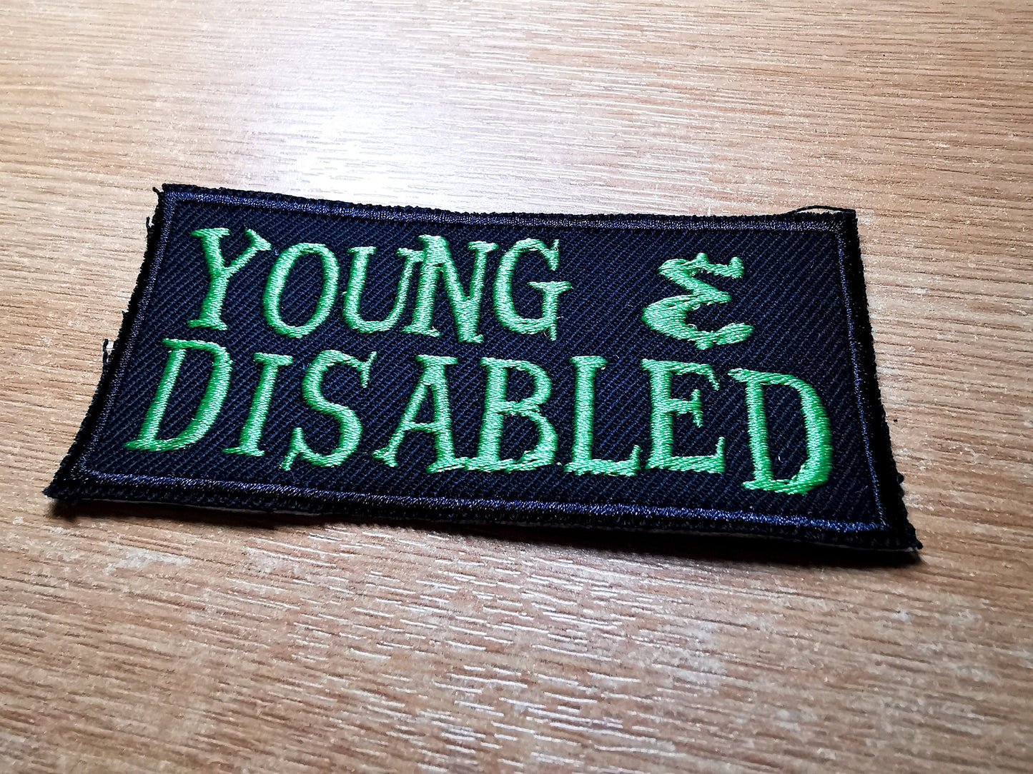 Young and Disabled Iron on Embroidered Patch Green Disability Awareness for Youth