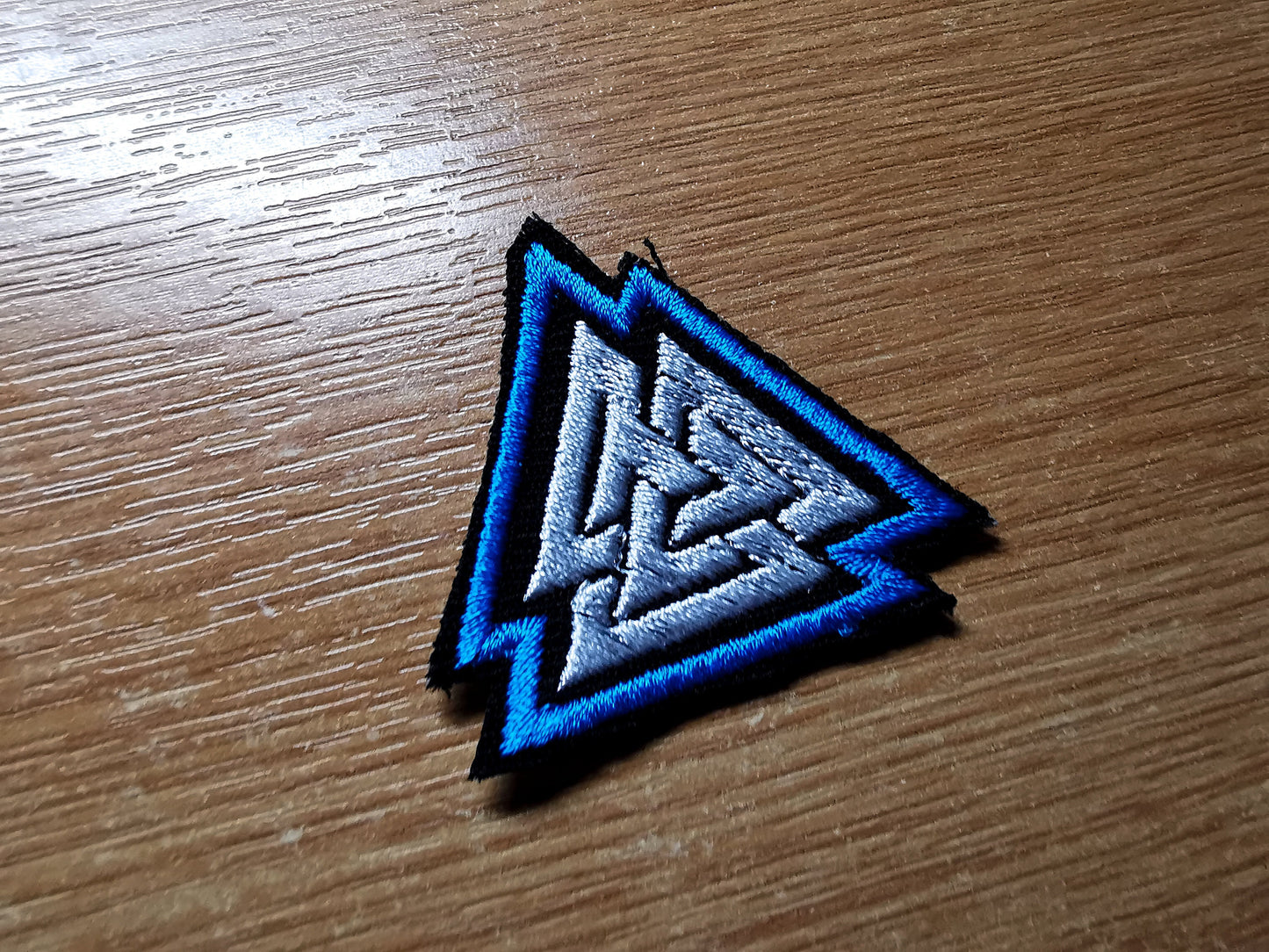 TINY Valknut Iron On Vibrant Aqua Blue Embroidered Patch Viking Patches