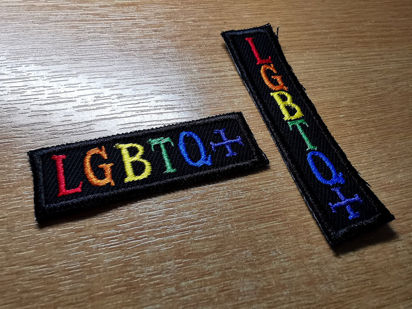 LGBTQ+ Vertical and Smaller Rainbow Iron On Patch Pride Embroidered