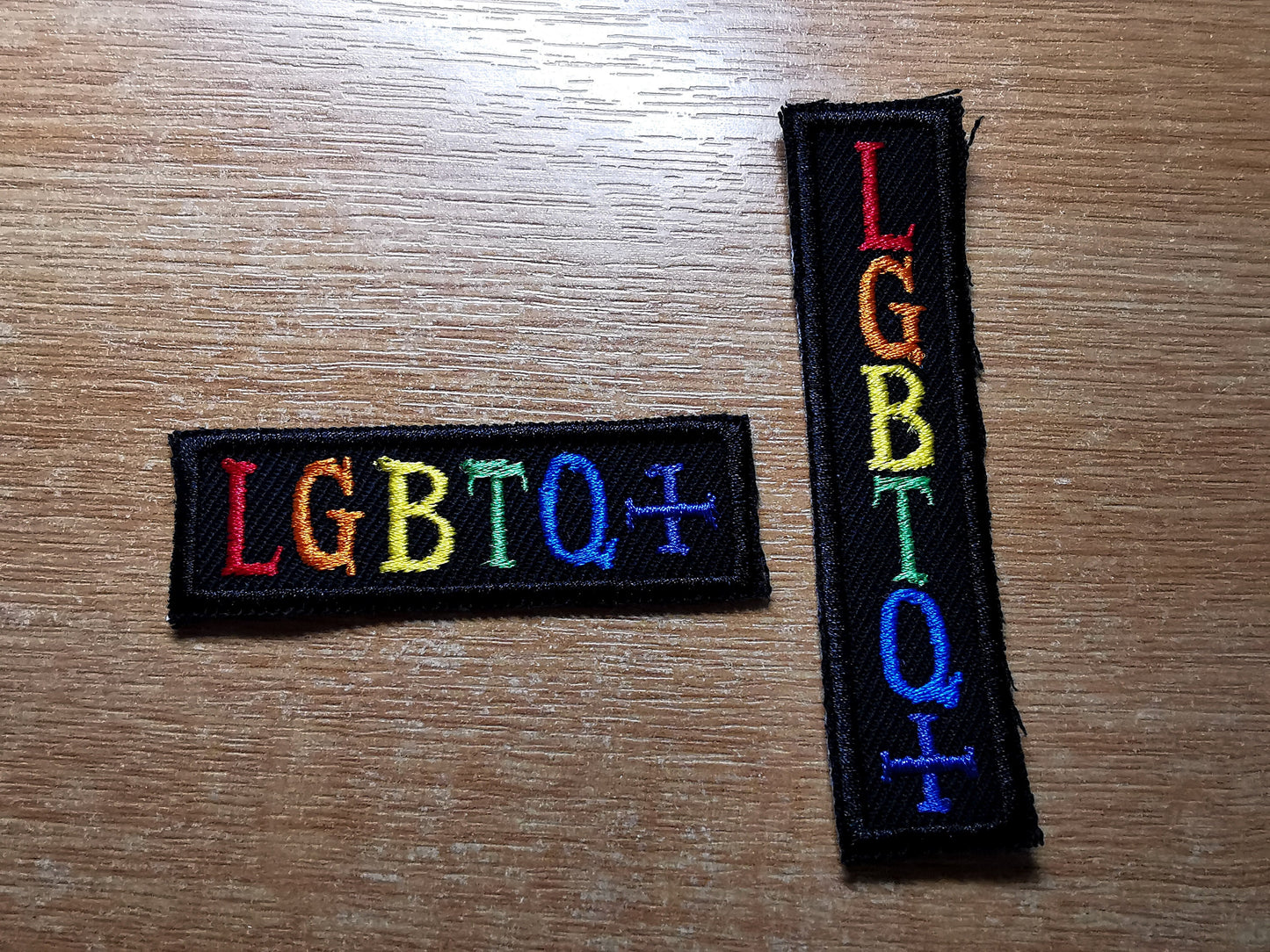 LGBTQ+ Vertical and Smaller Rainbow Iron On Patch Pride Embroidered