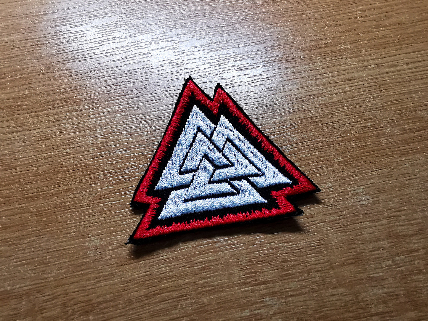 White and Red Valknut Iron On Embroidered Patch Viking Patches