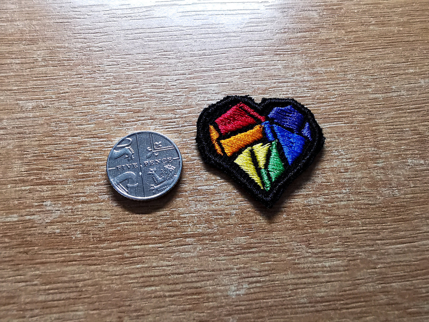 Rainbow Heart TINY Embroidered Patch Rave Retro Puzzle Cube Style