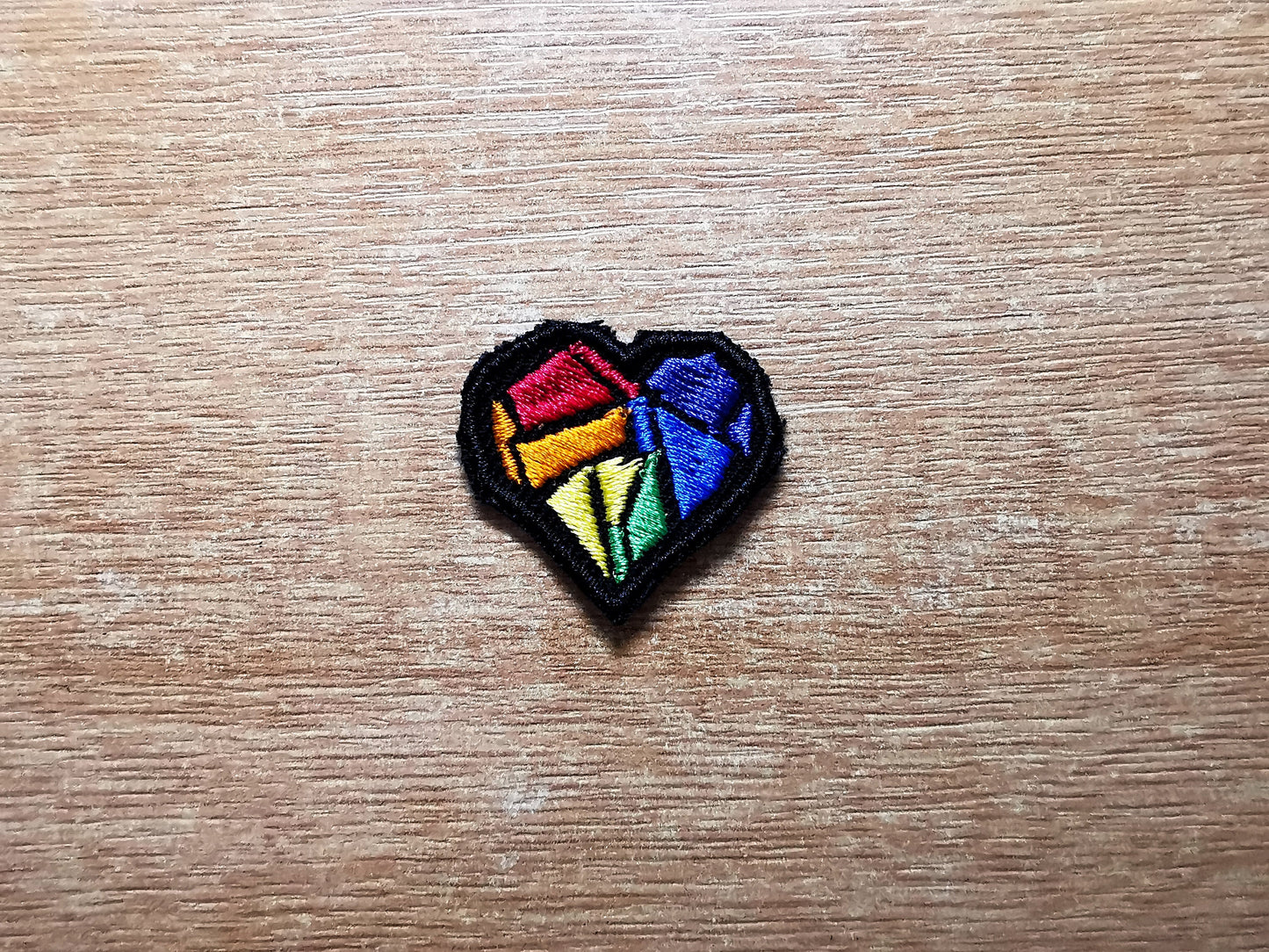 Rainbow Heart TINY Embroidered Patch Rave Retro Puzzle Cube Style