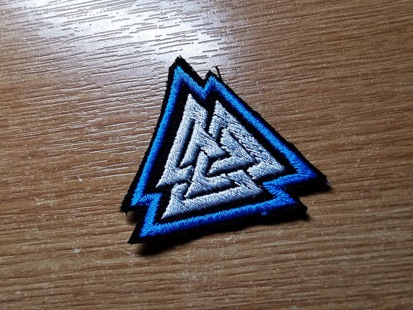 TINY Valknut Iron On Vibrant Aqua Blue Embroidered Patch Viking Patches