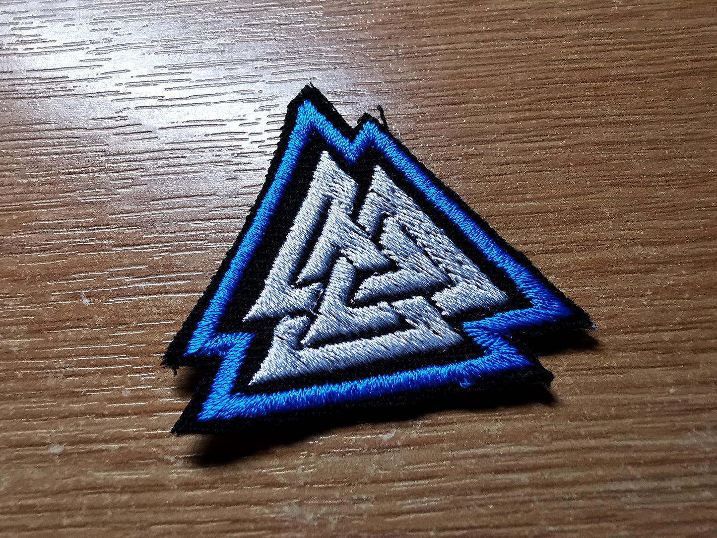 TINY Valknut Iron On Vibrant Aqua Blue Embroidered Patch Viking Patches