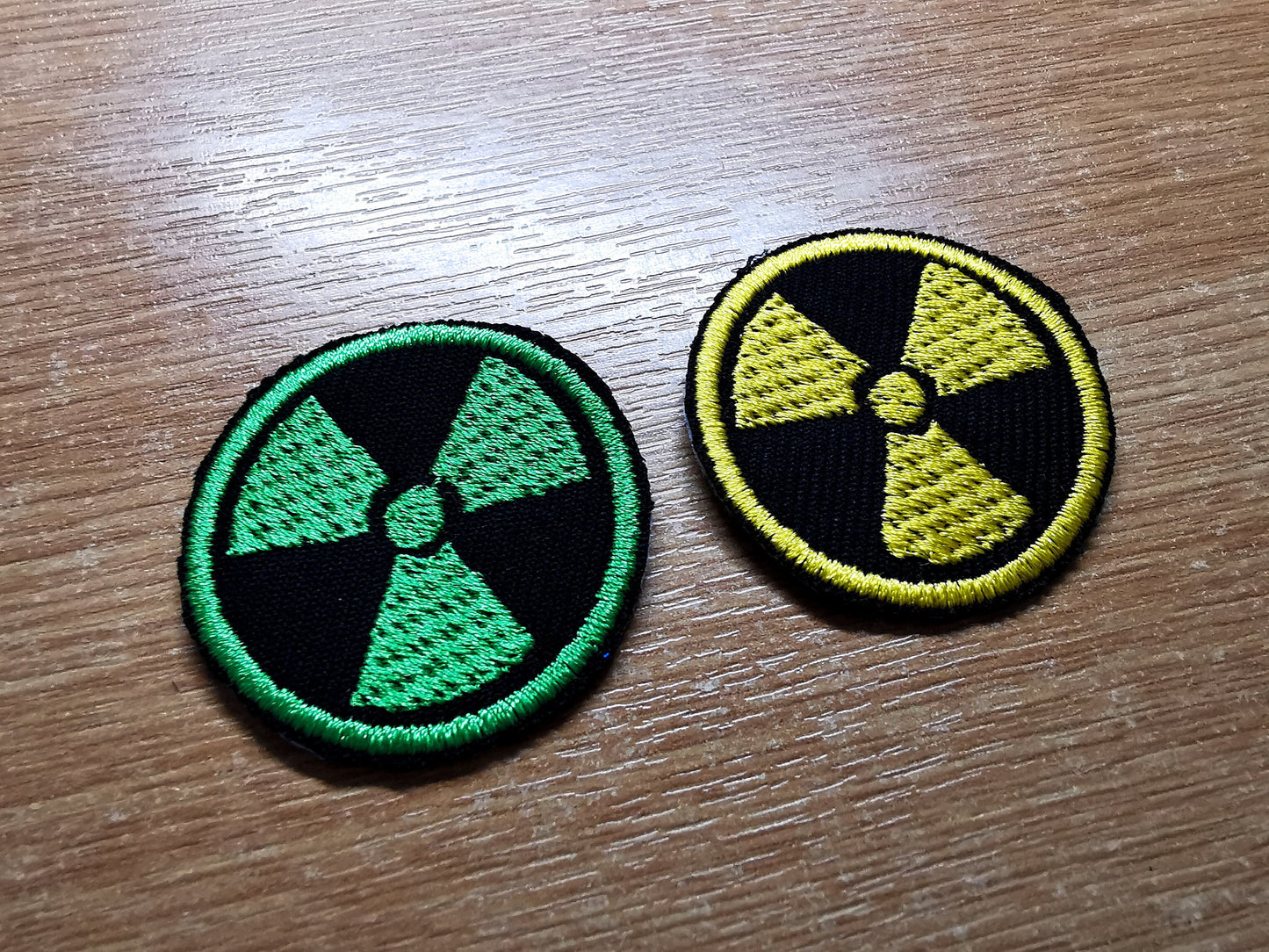 Small Nuclear Embroidered Patch Symbols Green or Yellow