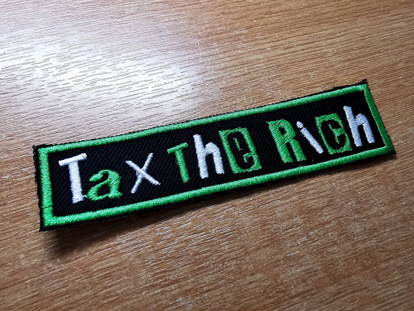 Tax The Rich Embroidered Iron On Patch Politics Punk Emerald Green