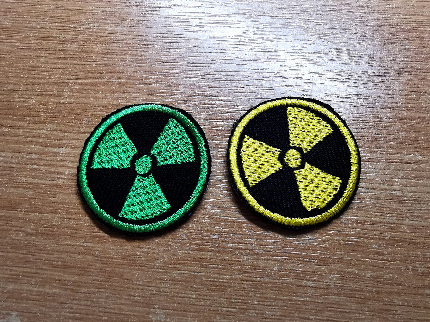 Small Nuclear Embroidered Patch Symbols Green or Yellow