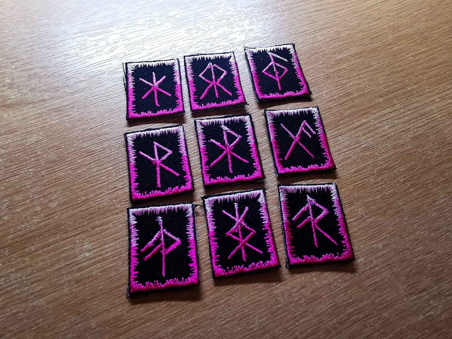 Bindrune Patches Pink Fade Iron On Embroidered Viking Norse Heathenry Bind Runes Custom Selection