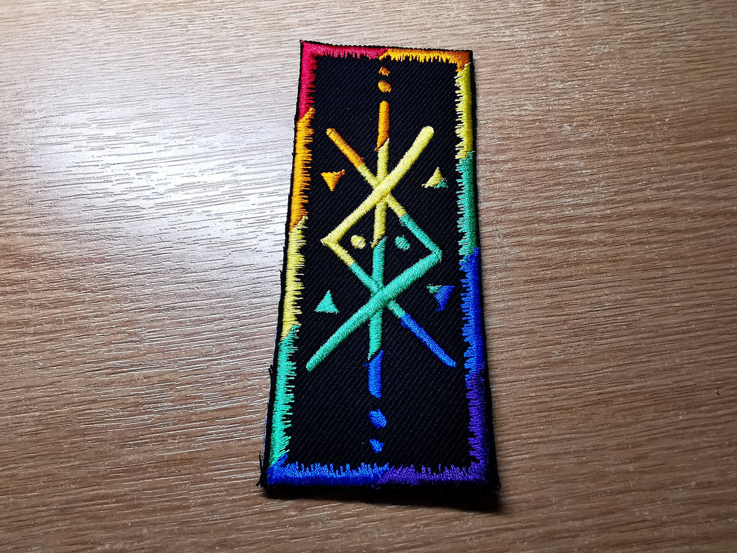 Rainbow Protection Bindrune Patch Iron On Embroidered Norse Heathenry Bind Runes Viking LGBTQ+ Inclusive Gender Pronoun