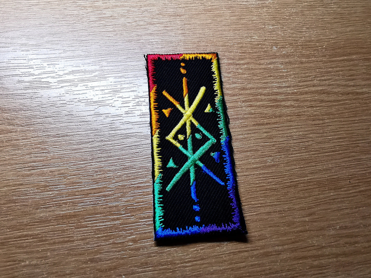 Rainbow Protection Bindrune Patch Iron On Embroidered Norse Heathenry Bind Runes Viking LGBTQ+ Inclusive Gender Pronoun