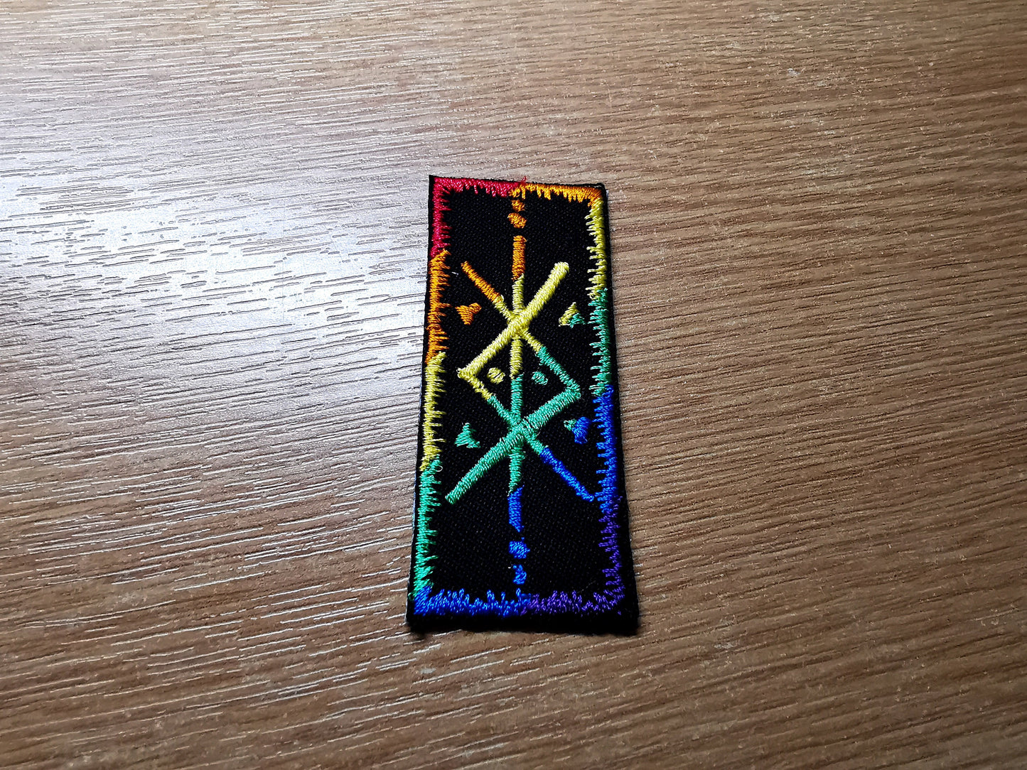 Rainbow Protection Bindrune Patch Iron On Embroidered Norse Heathenry Bind Runes Viking LGBTQ+ Inclusive Gender Pronoun