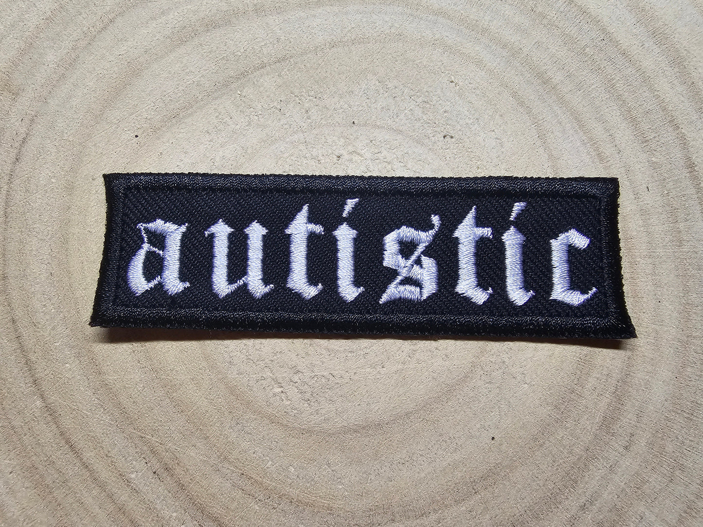 Autistic Old English Tattoo Metal Style Iron On Embroidered Patch Neurodiversity