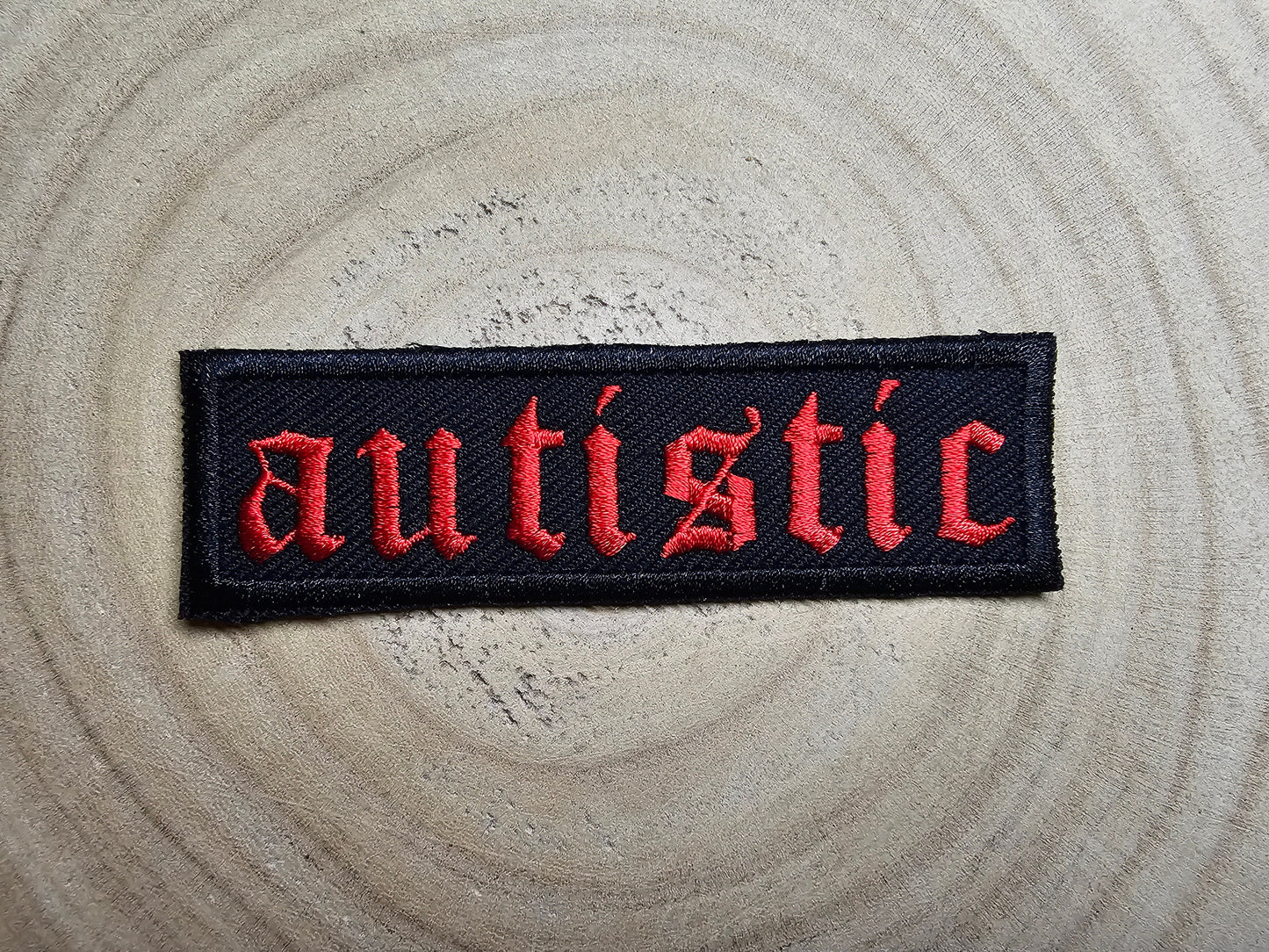 Autistic Old English Tattoo Metal Style Iron On Embroidered Patch Neurodiversity
