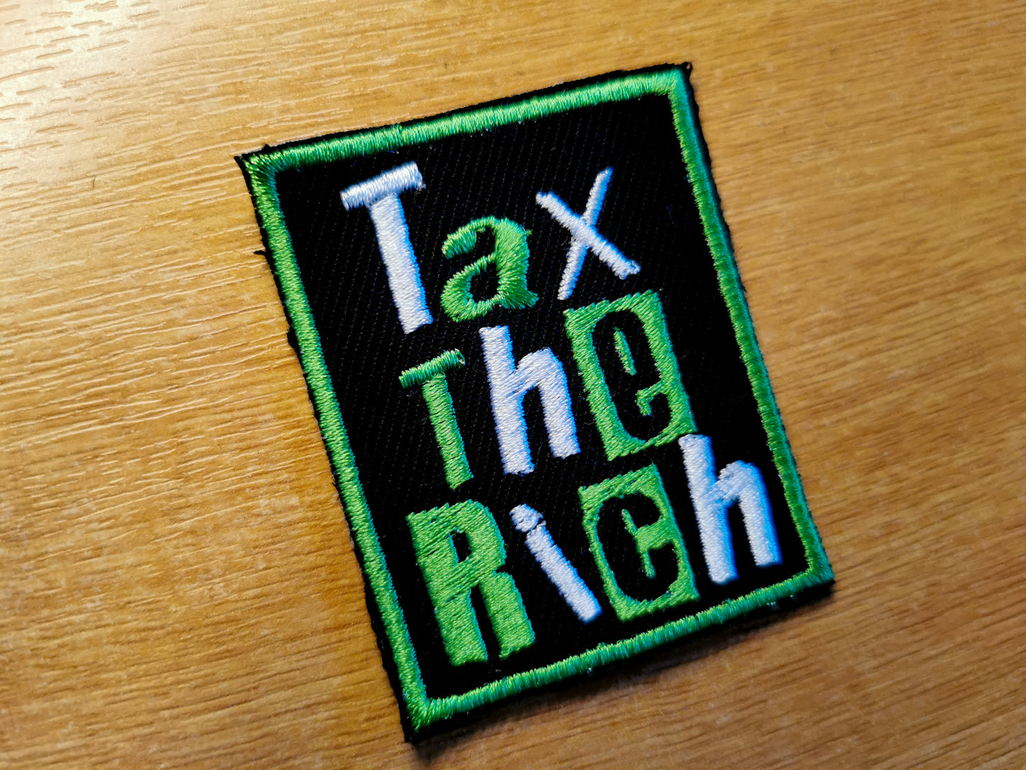 Tax The Rich Punk Style Embroidered Patch Emerald Green